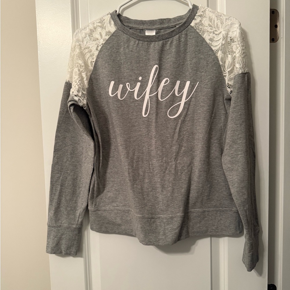 David’s Bridal Wifey Sweater with Laced Shoulders